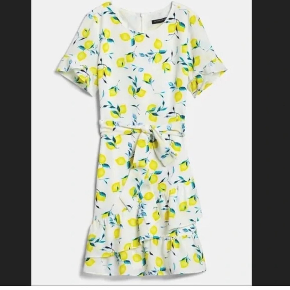 NWOT Banana Republic Lemon Print Mini Dress FRILL FIT-AND-FLARE size 8P